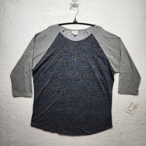 LuLaRoe Randy Tee 2XL Womens Gray Geometric Diamond Raglan 3/4 Sleeve Shirt NWT